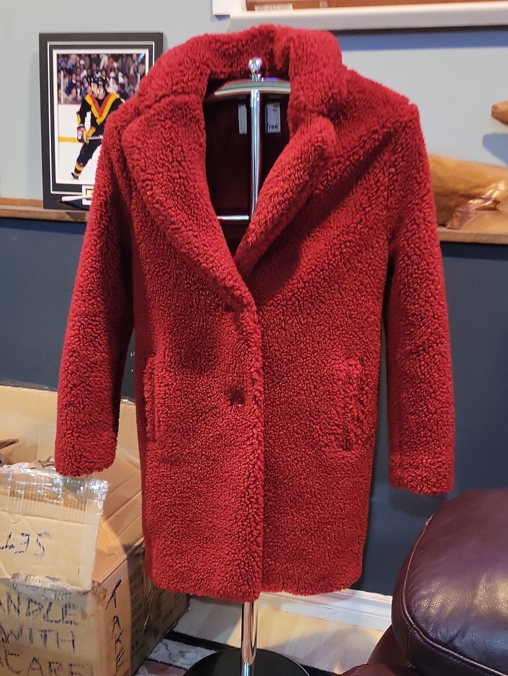 Aritzia Wilfred Free Cozy Red Teddy Jacket with Shawl Collar
